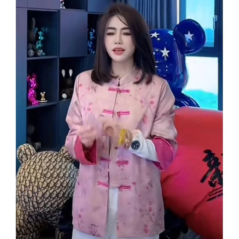 新款国风花朵提花粉色外套525（100）