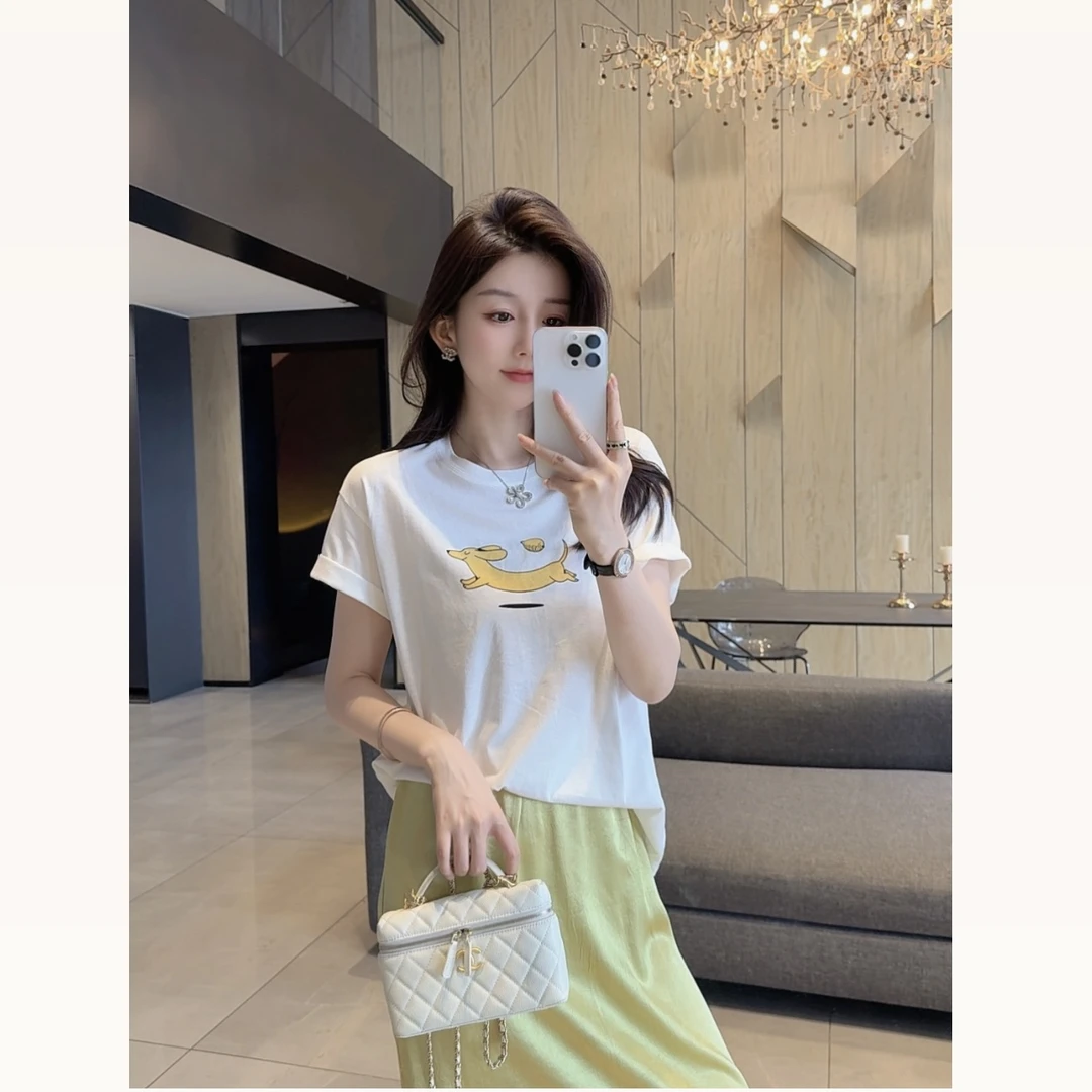 【大静静】夏日黄色“柠檬腊肠狗”宽松时尚百搭短袖T