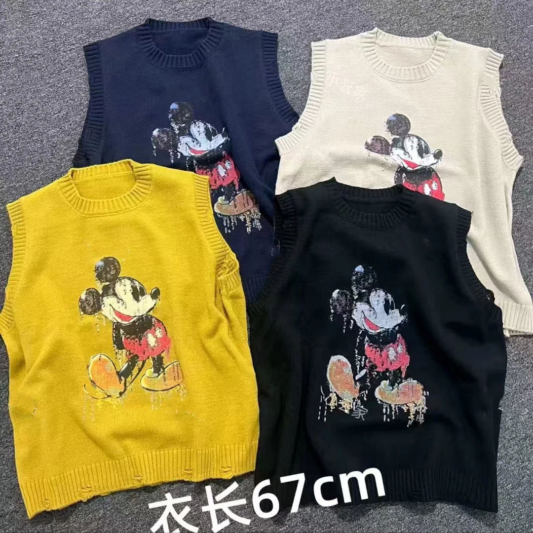 韩系针织秋季马甲女圆领马夹休闲韩版卡通米奇宽松