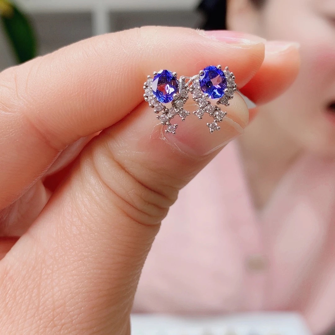 银S925镶嵌耳饰坦桑石