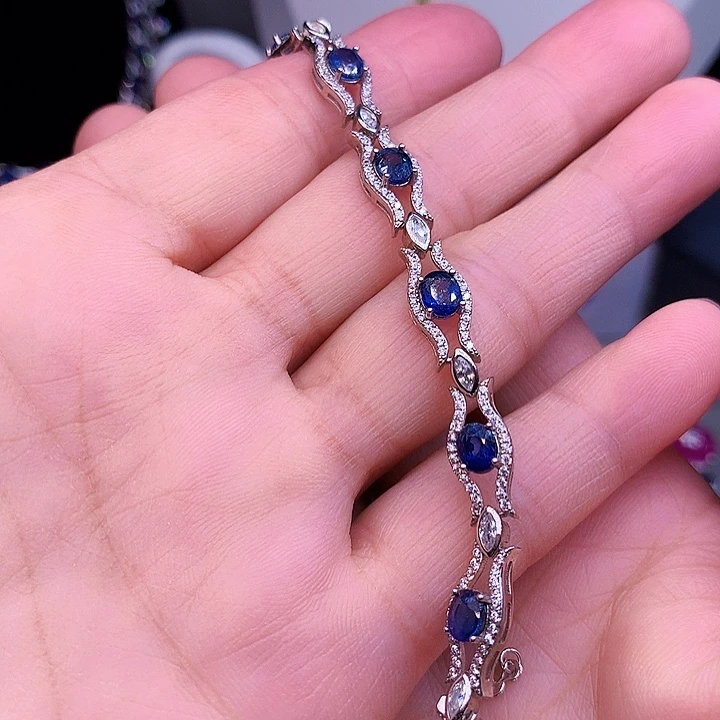 银S925镶嵌蓝宝石手链