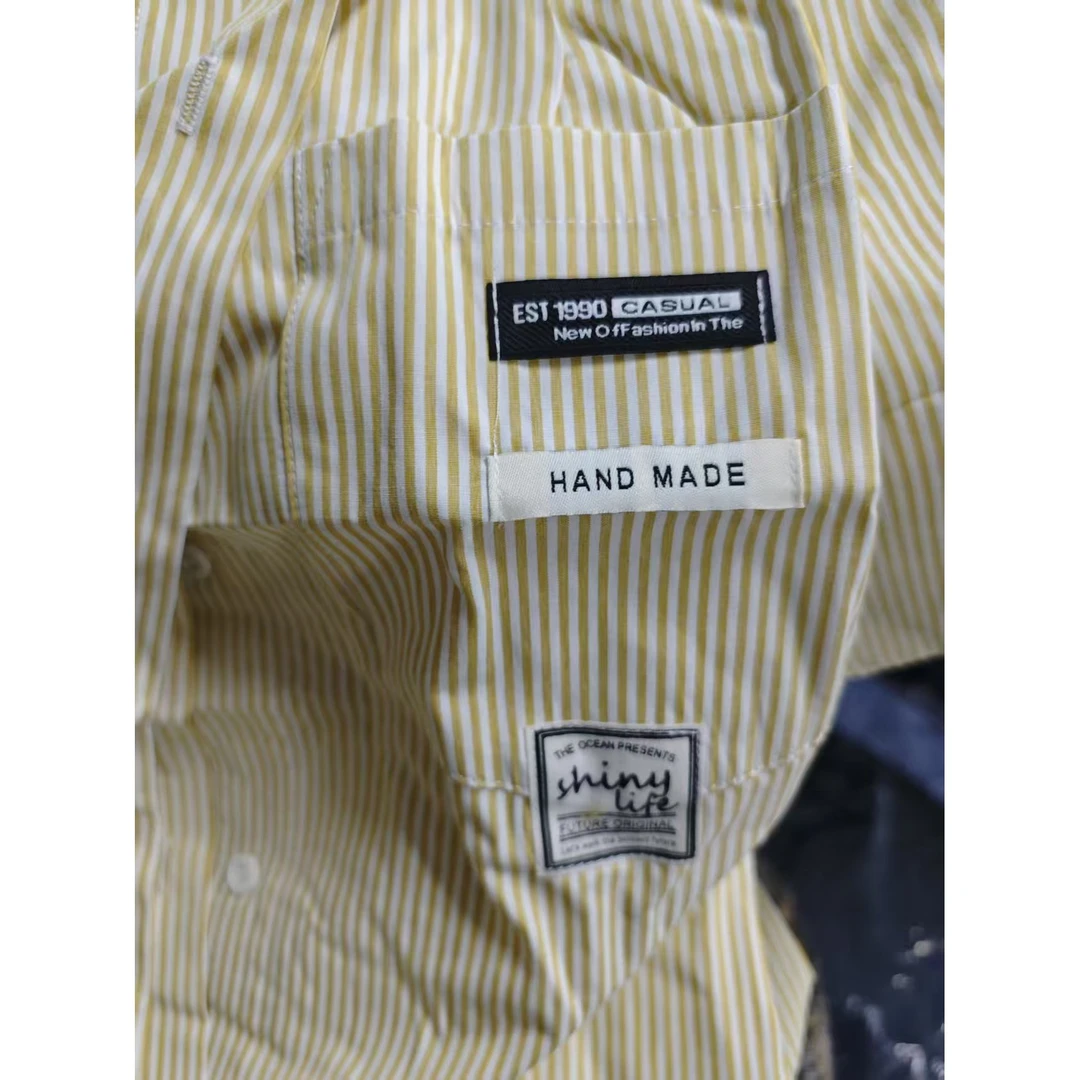 2107夏季潮牌美式复古情侣百搭设计感条纹短袖衬衫