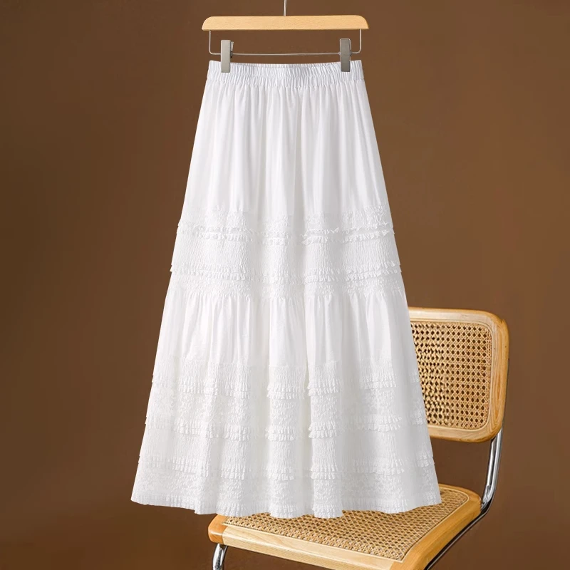 拉夏贝尔高级感蛋糕裙蕾丝半身裙女2025年春秋爆款松紧腰A字纱裙