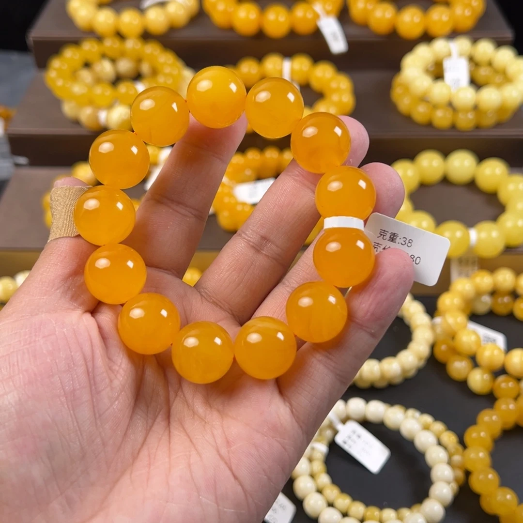 琥珀未镶嵌手串17m焦皮克重38JYY