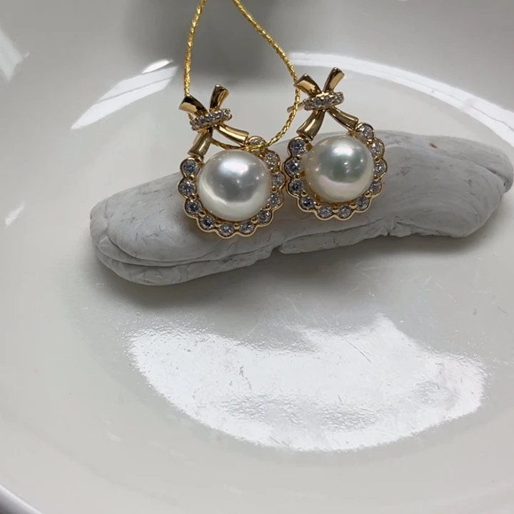 银S925镶嵌耳饰海水珍珠7-8mm22号