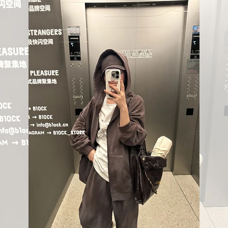 dirty fit废土美学套装  复古连帽卫衣外套/直筒卫裤 QD243031