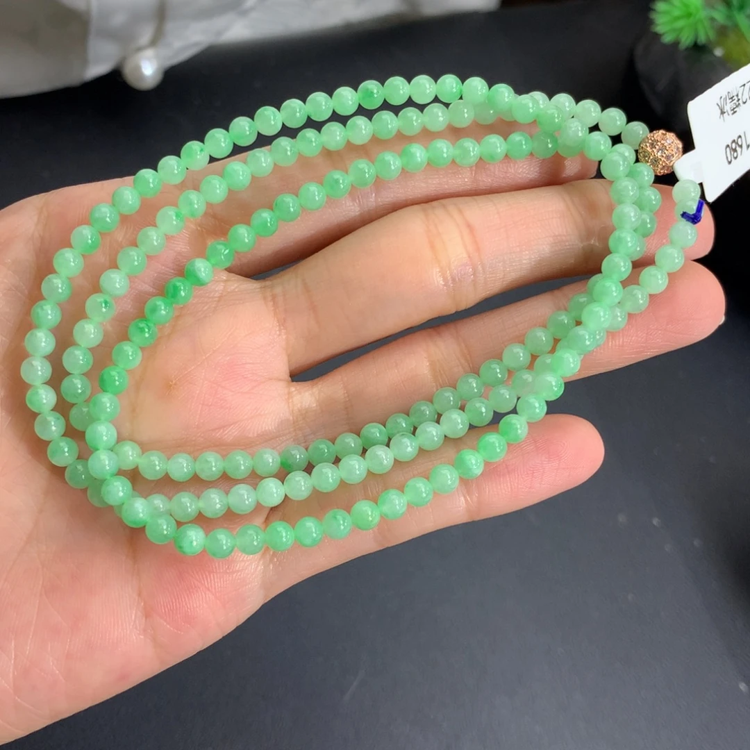 翡翠未镶嵌手串卡4胶润果绿项链