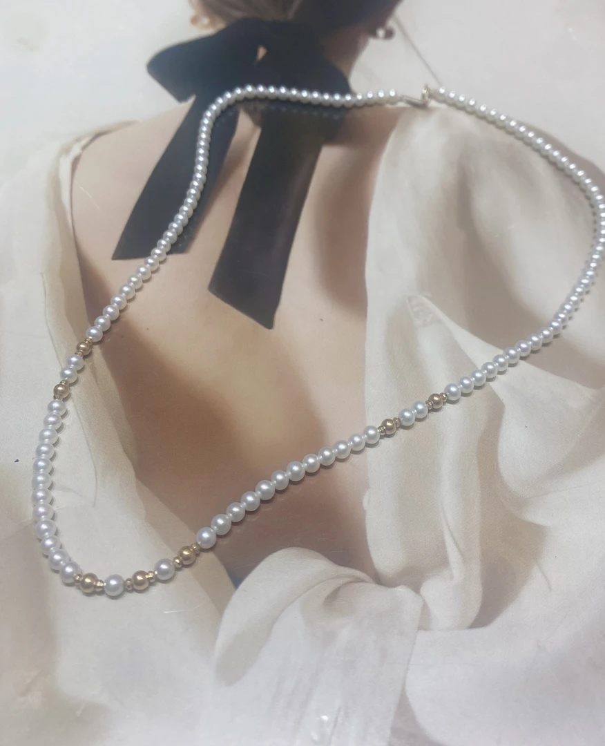 18k 玫瑰金珠珍珠项链