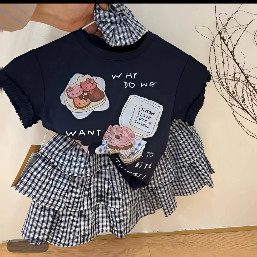 女套装休闲风童装夏季上衣套头薄款常规短裙女童