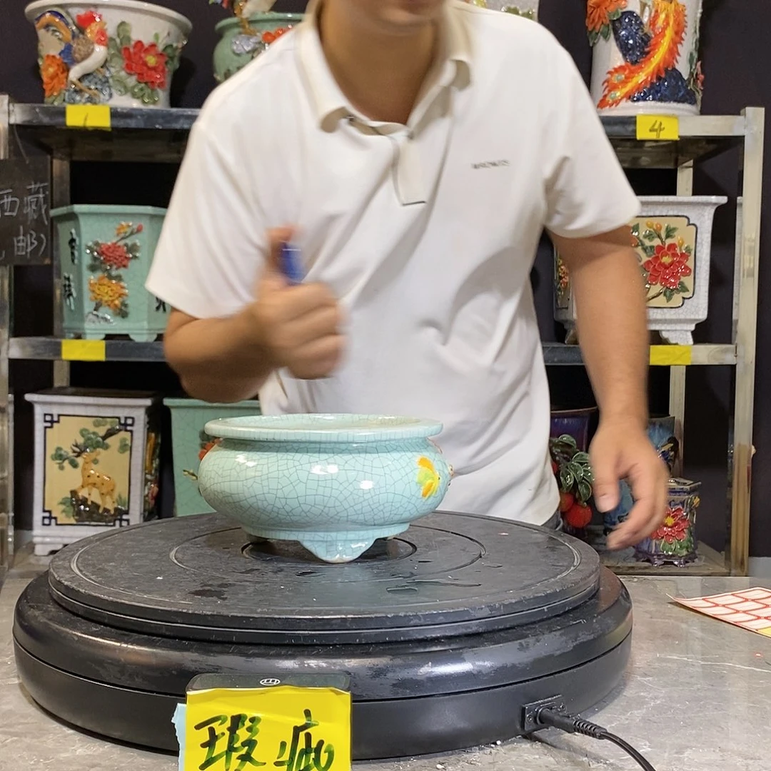 清****7瑕疵石湾盆石湾盆