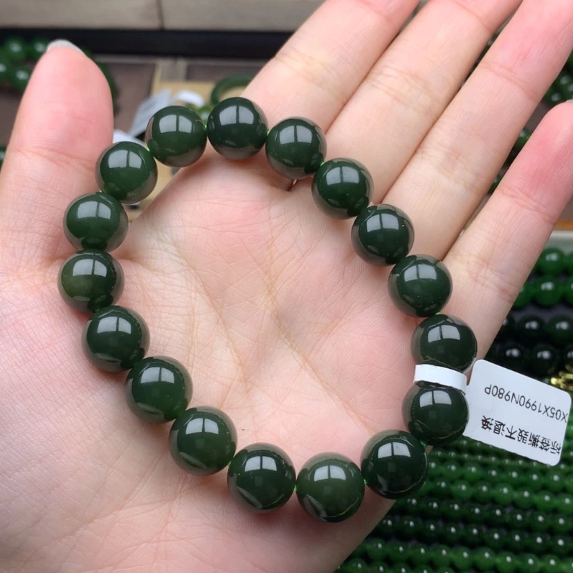 【闪购商品】未镶嵌手串和田玉（碧玉）12m菠菜绿无黑点肉质细腻
