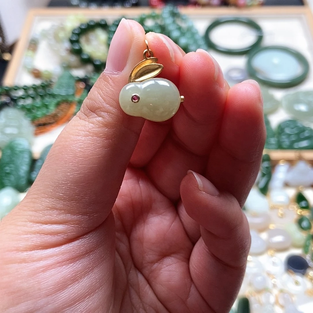 和田玉银S925镶嵌吊坠(不含链)