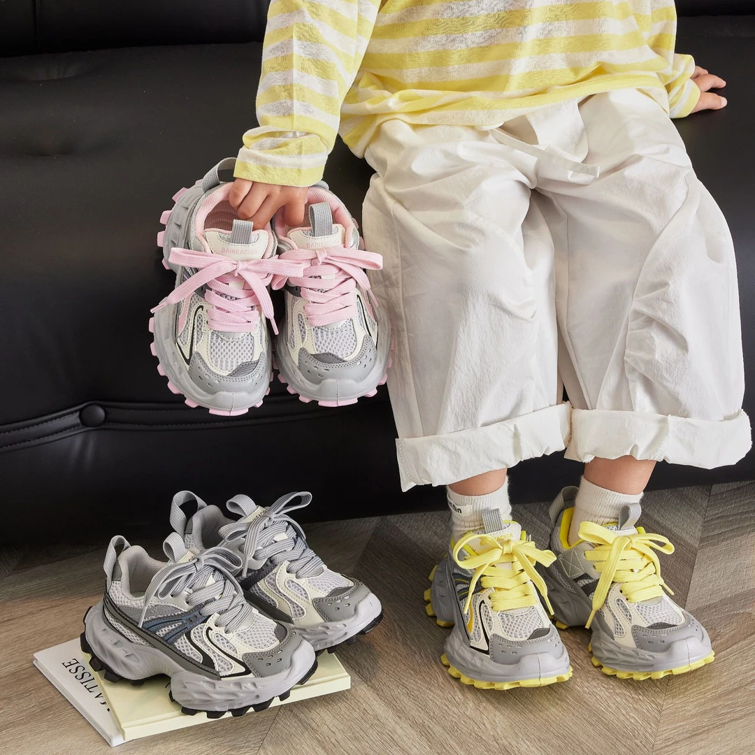 厚底老爹透气鞋男女童新款轻便超纤家网面拼接松糕休闲运动潮牌鞋