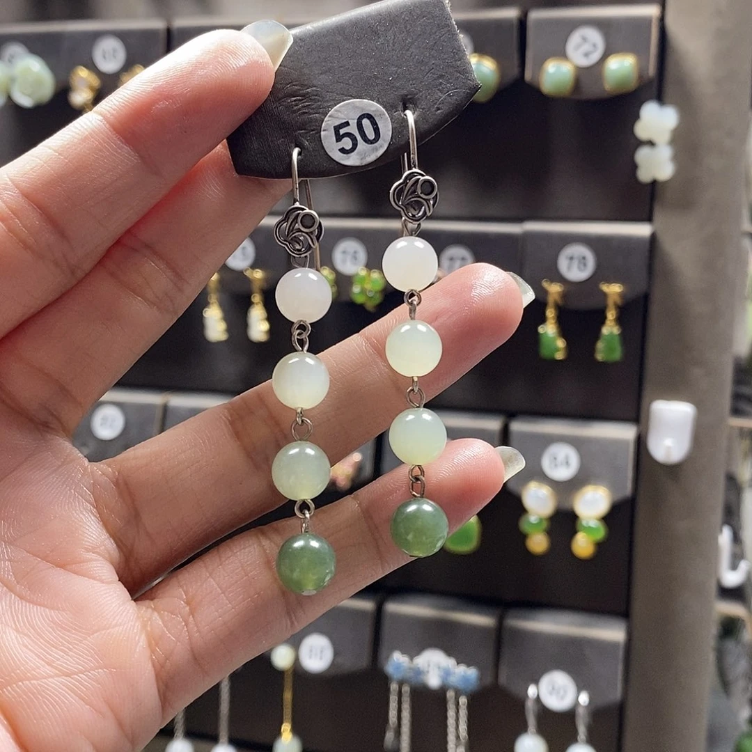 和田玉银S925镶嵌耳饰湉****r