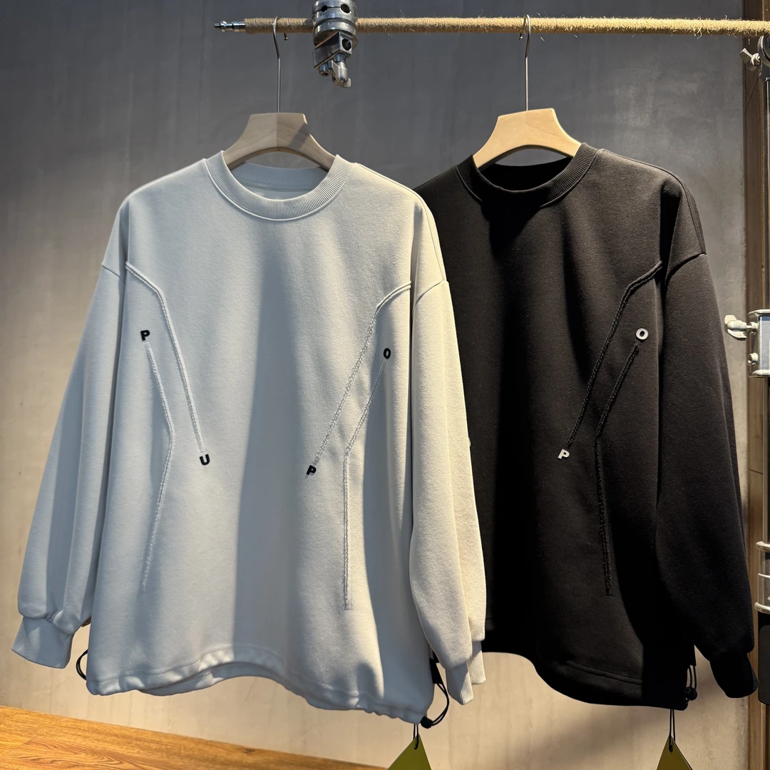 （楠悦）秋冬新款全棉卫衣圆领套头衫宽松阔版直口百搭水洗