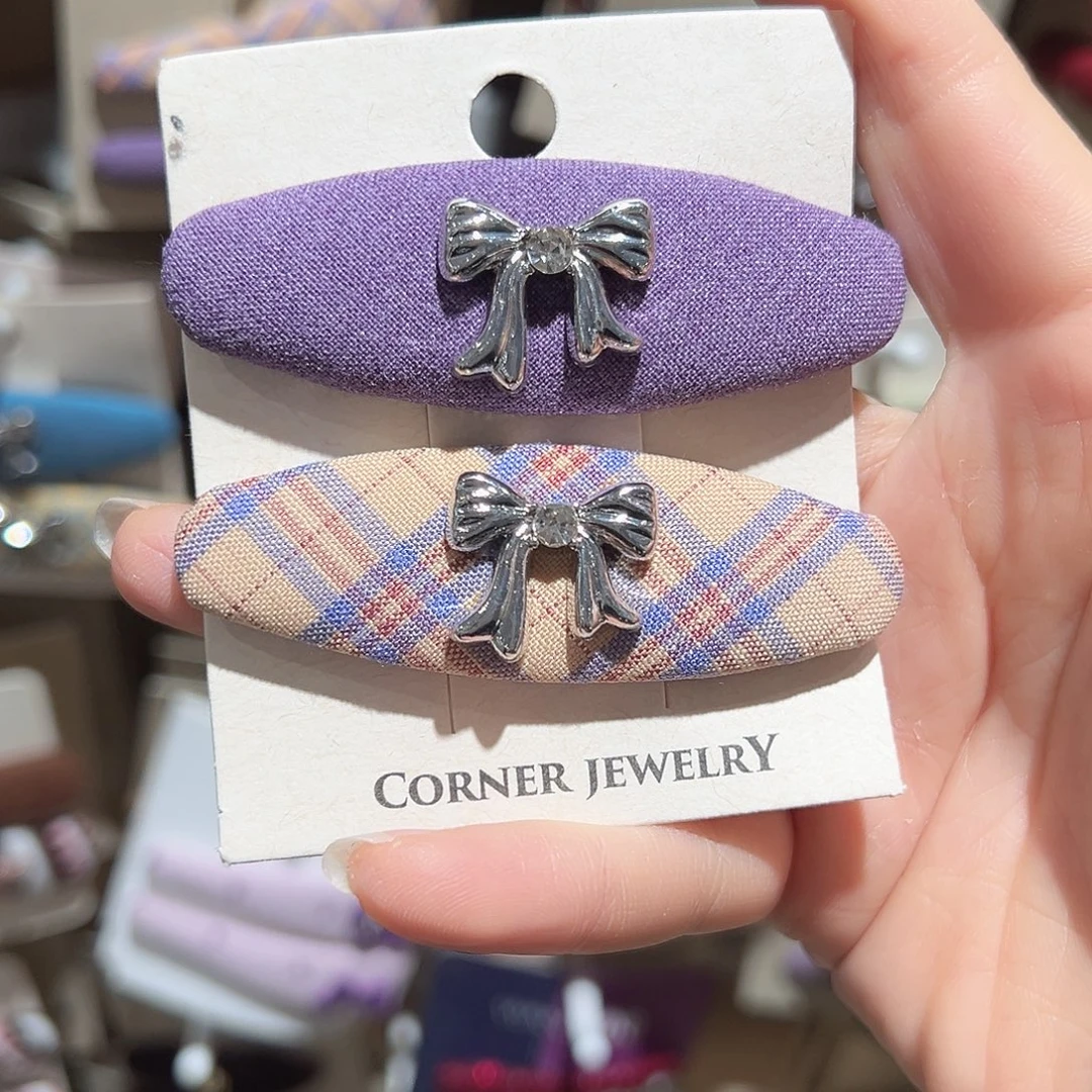 想***天非金属紫色蝴蝶结椭圆拜拜夹