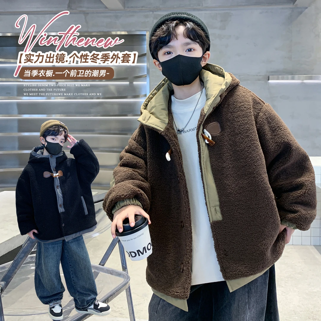 男童加厚外套秋冬款儿童冬季夹棉棉服中大童冬装加绒棉衣洋气保暖