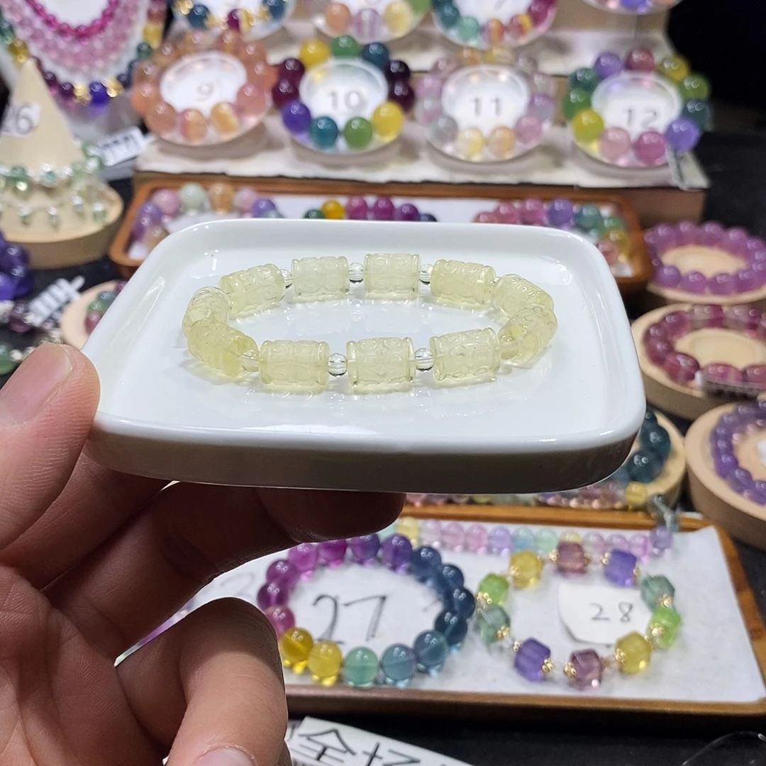 萤石手链未镶嵌柠檬色桶珠8.5mm