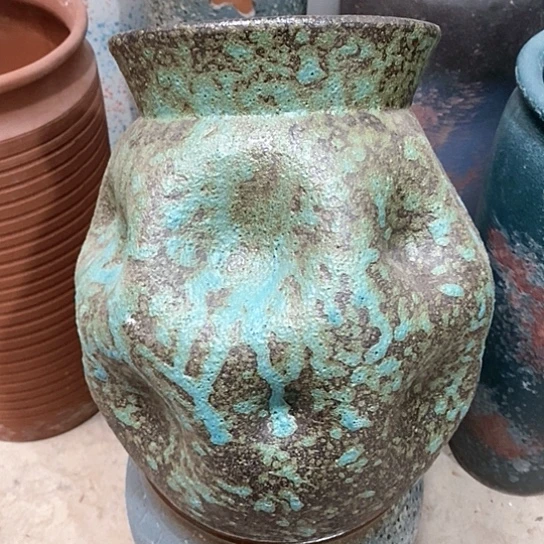 紫砂花盆口18高度27复古色手工