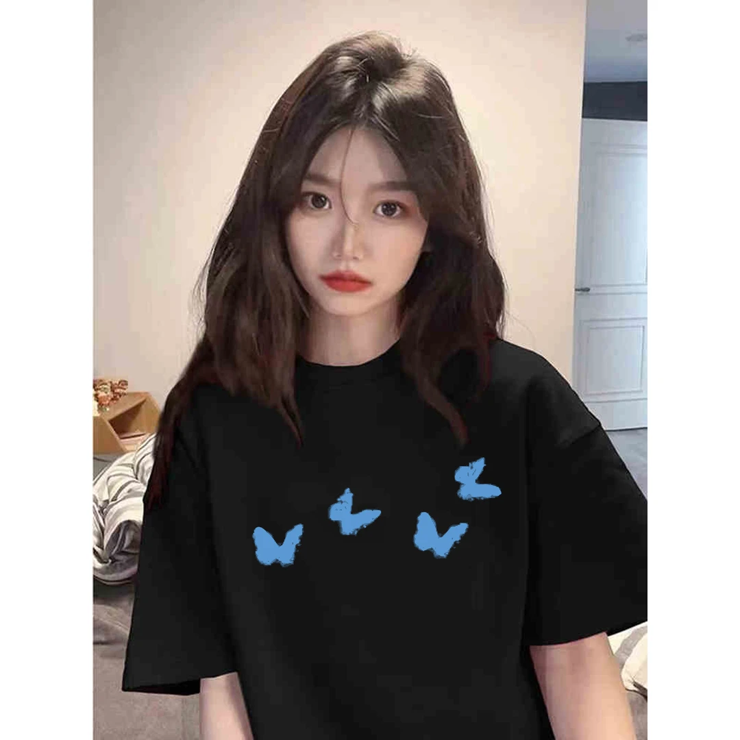 夏季质感时尚休闲男士宽松美式复古印花情侣创意短袖T恤纯棉半袖