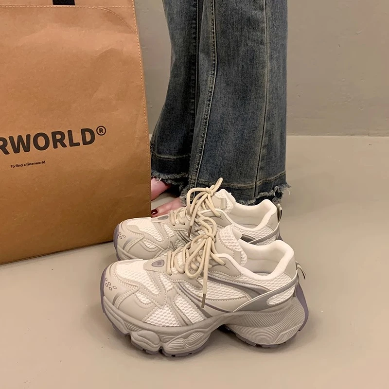 厚底增高小个子银色ins潮老爹鞋女2025春新款透气百搭运动鞋休闲