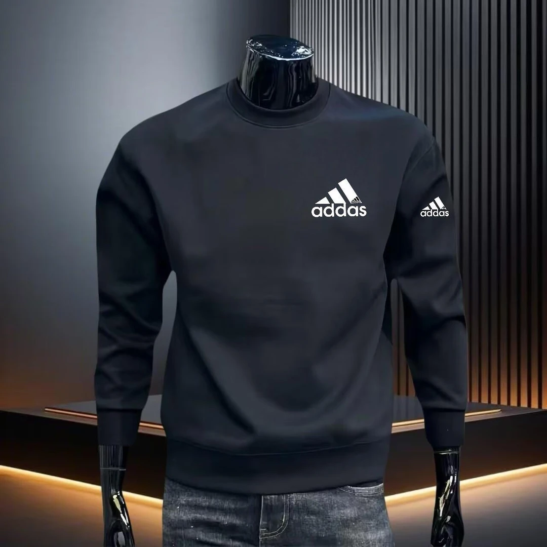 秋冬新款加绒保暖卫衣上衣男潮牌时尚圆领休闲舒适百搭长袖打底衫