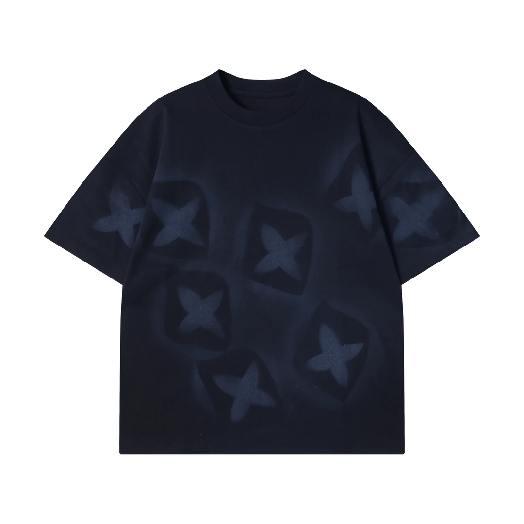 夏季高级感新款渐变撞色十字圆领短袖T恤百搭时尚休闲百搭上衣