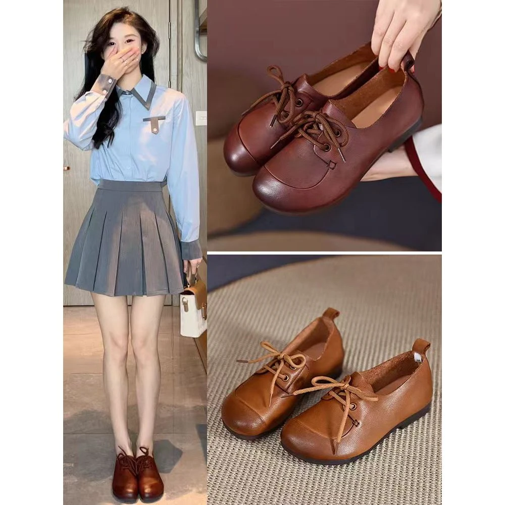 2025春季真皮软底软面女士牛筋底女单鞋舒服豆豆皮鞋22652