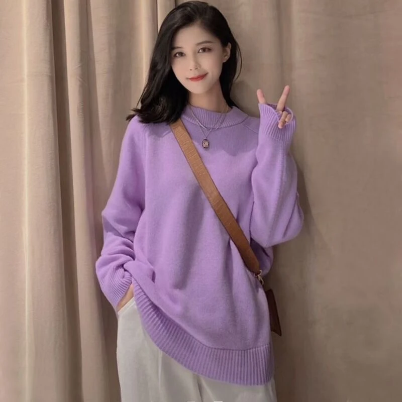 【商场同款】秋冬新款纯色宽松圆领套头针织衫毛衣女5399501