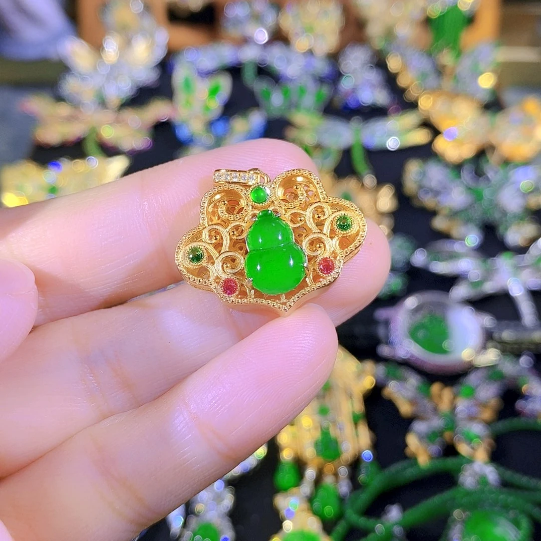 吊坠(不含链)银S925镶嵌翡翠