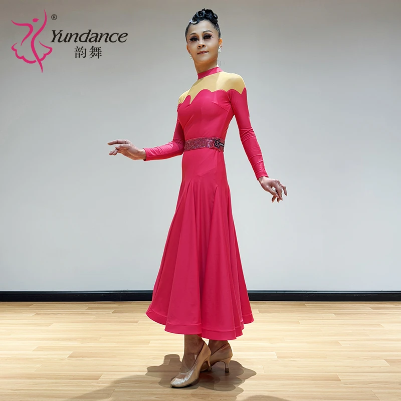 Yundance韵舞新款国标摩登舞服练习服练功大摆连衣裙交谊舞定制