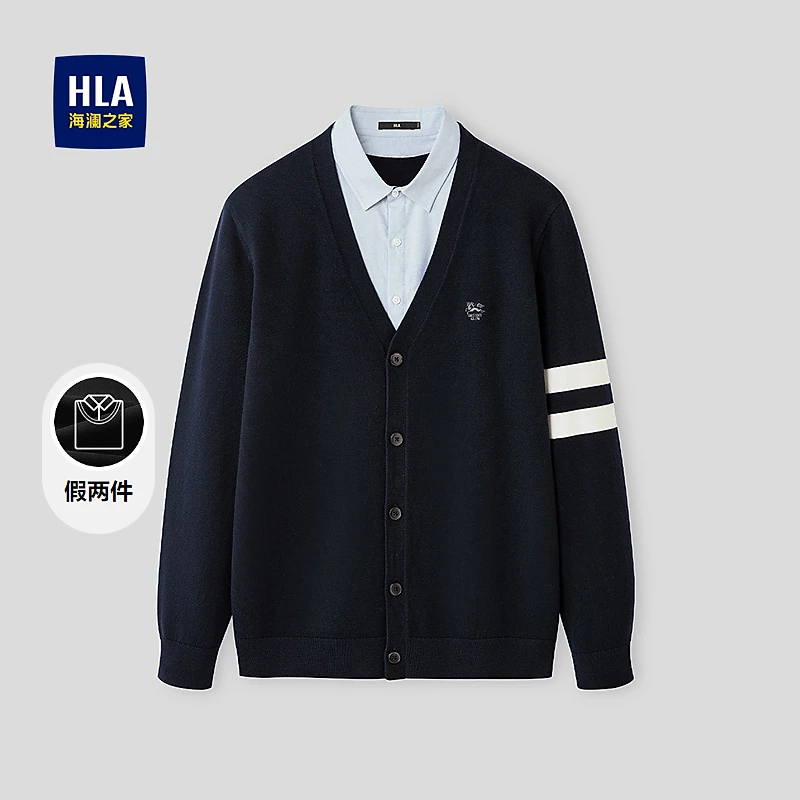 【董事长推荐】HLA海澜之家长袖针织衫男25新假两件情侣毛衣秋013A