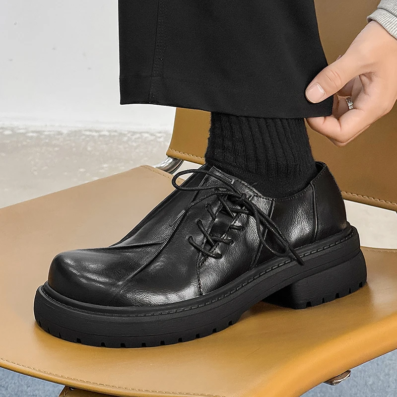 褶皱设计感德比鞋男款黑色大头皮鞋英伦风小众高级感通勤潮流单鞋