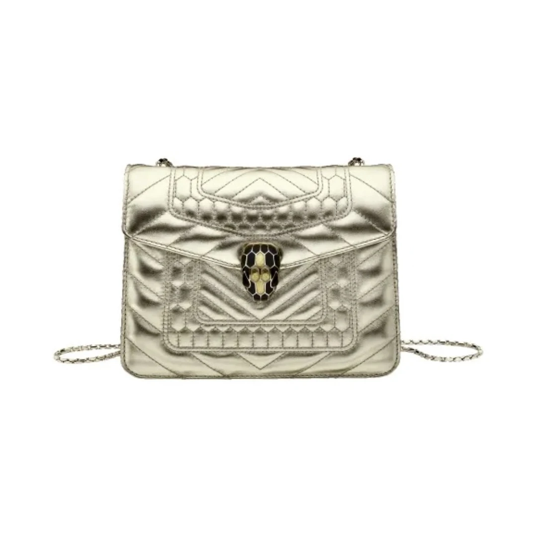 95新 BVLGARI/宝格丽 宝格丽金色竖版蛇头链条包