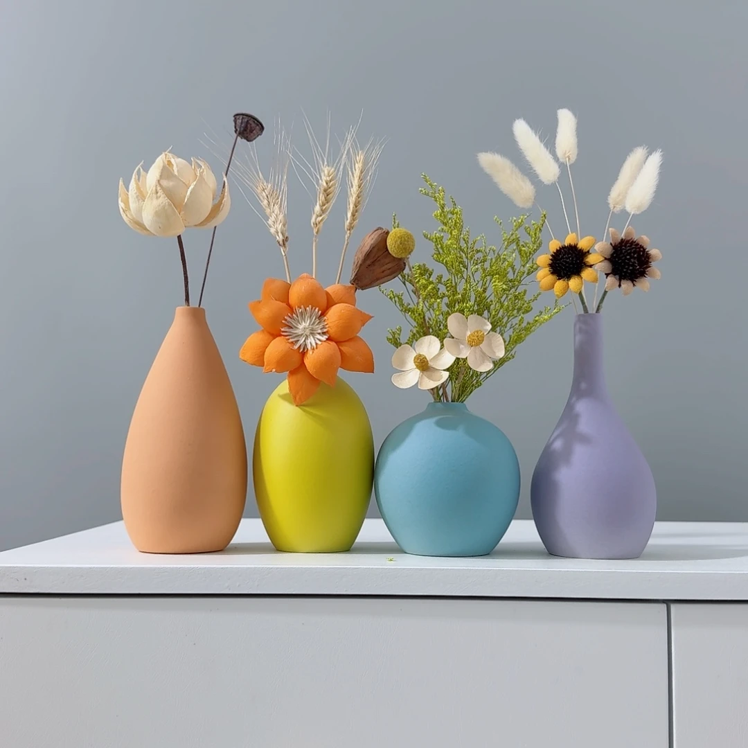 摆件陶瓷小花瓶摆件含干花总高约20-30cm