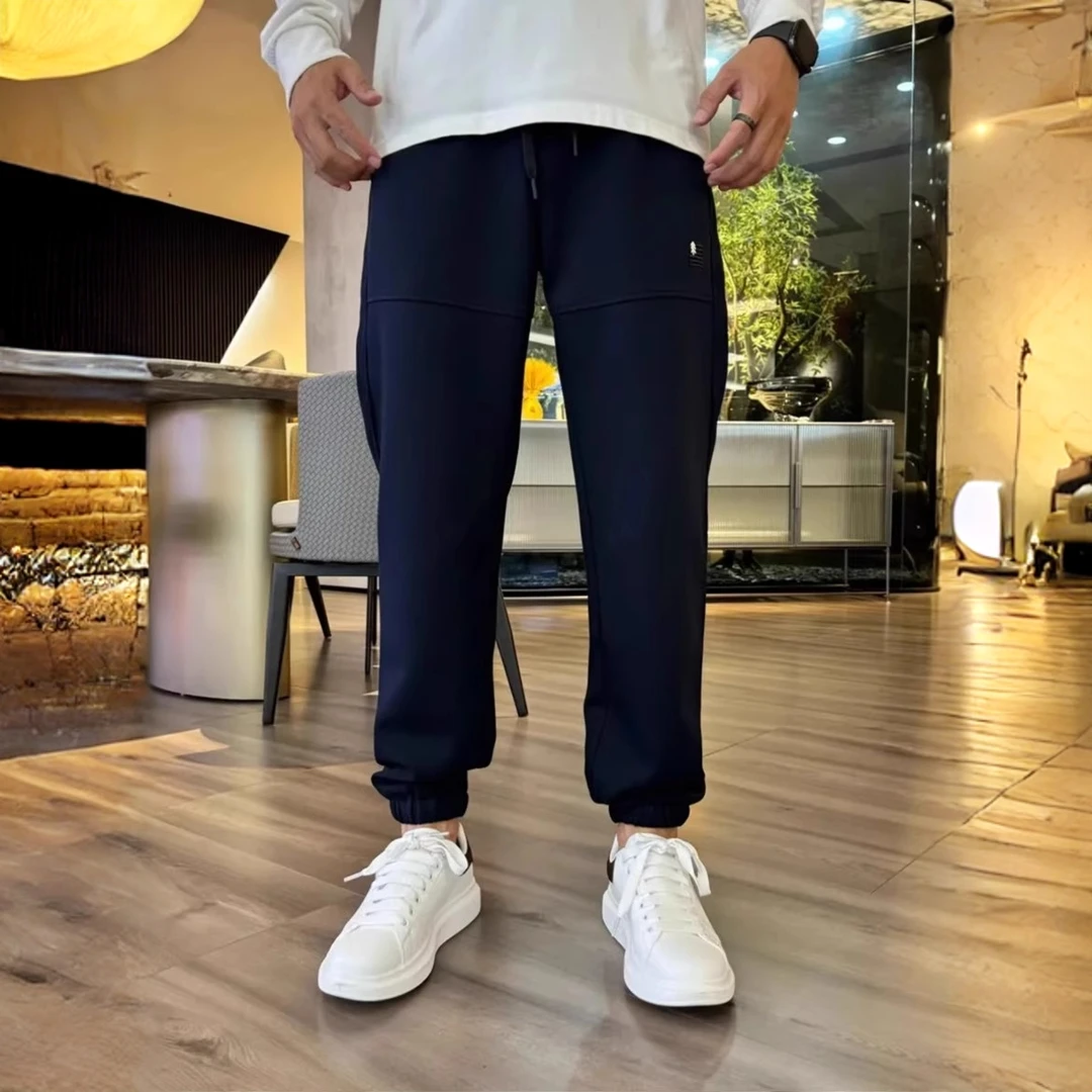 男2025秋冬新款刺绣高端休闲裤潮流宽松百搭束脚纯色显瘦运动卫裤