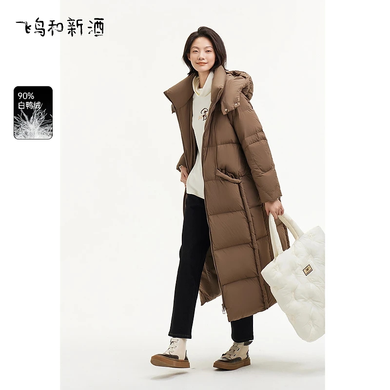 【粉丝专享】飞鸟和新酒白鸭绒立领休闲带帽长款羽绒服FD470012103
