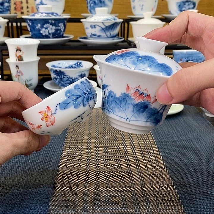吴氏品雅二才110cc盖碗荷花精品