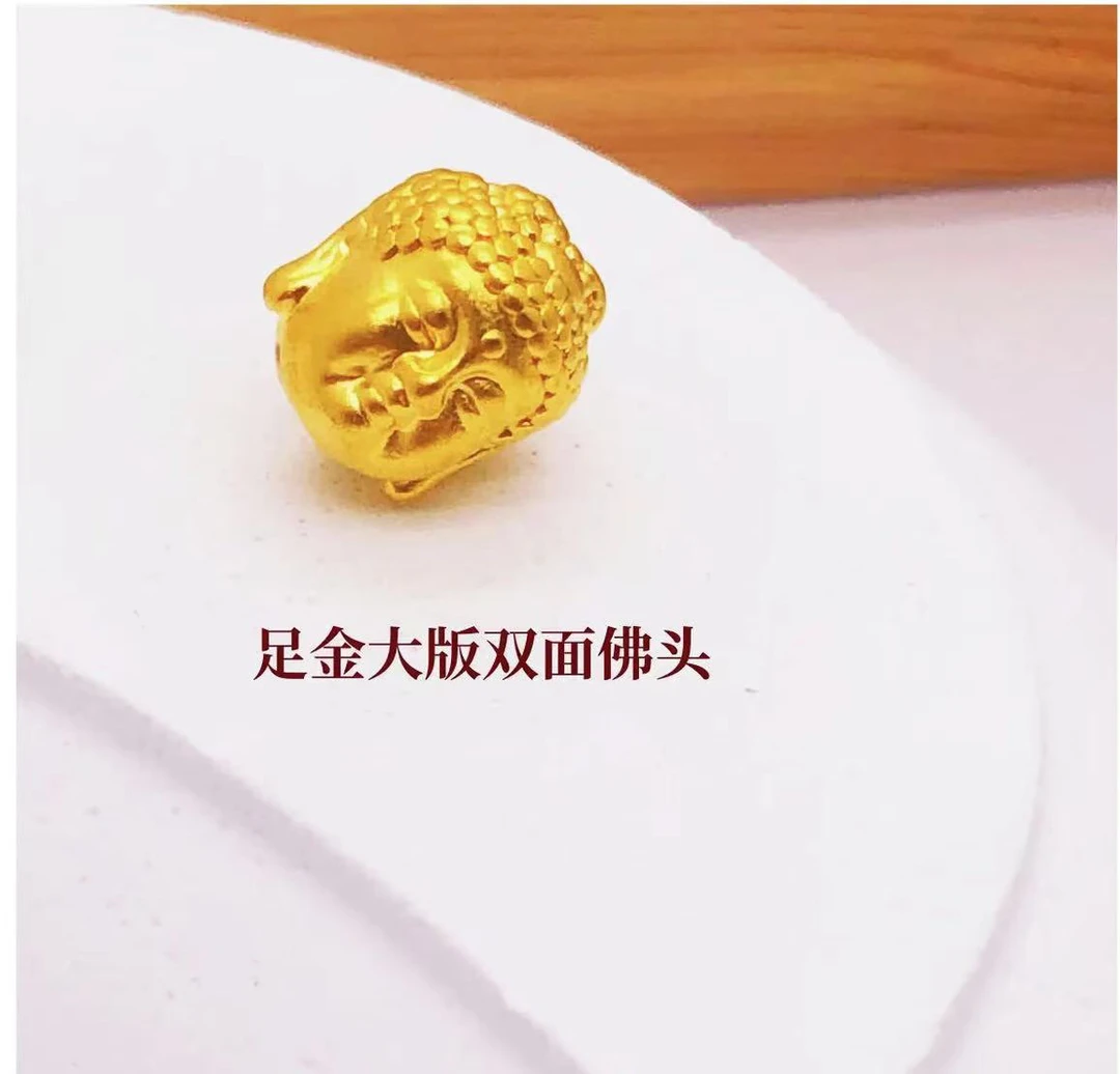 足金999立体佛头时尚百搭黄金配件精致设计