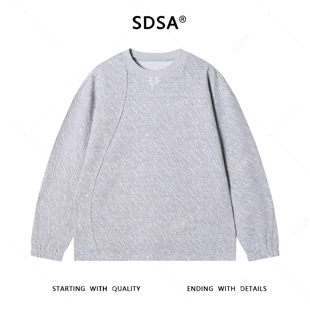 SDSA男士秋冬新款痞帅男装潮牌裁剪拼接刺绣圆领卫衣百搭时尚上衣