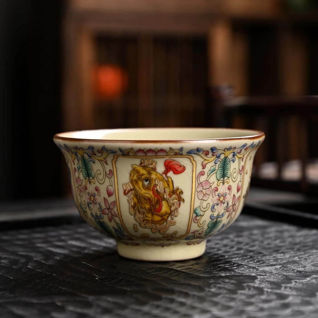 新中式招财祥瑞压手杯会客专用陶瓷茶杯