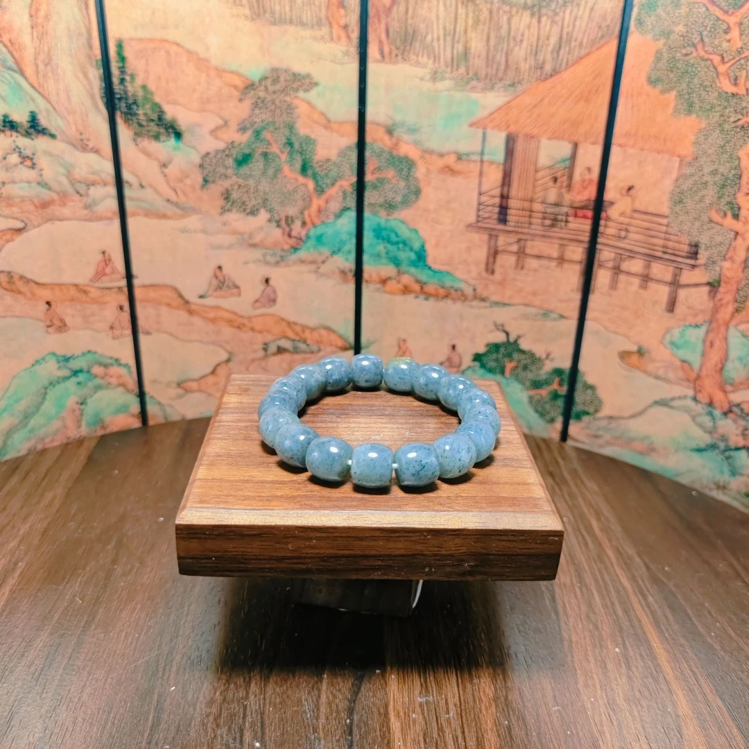G和田玉青花桶珠手串（卡12）0635