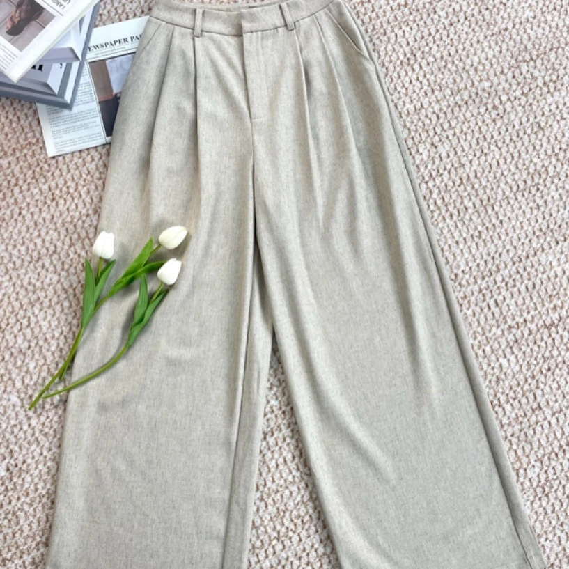 9101#亚*麻西装裤女 阔腿裤