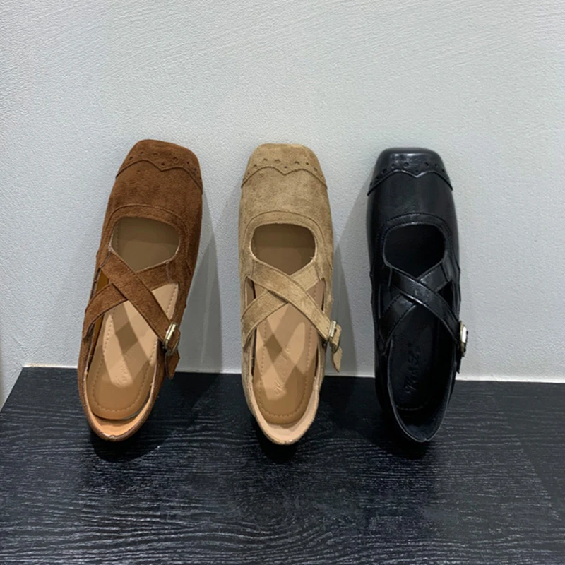 韩版小众平底交叉带玛丽珍鞋女2025早秋款法式复古方头芭蕾舞单鞋