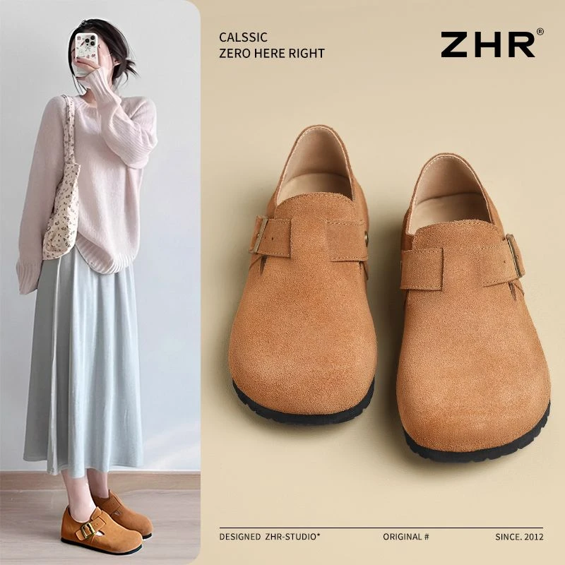 ZHR全包勃肯鞋女2025秋季新款复古百搭平底鞋软底舒适一脚蹬单鞋