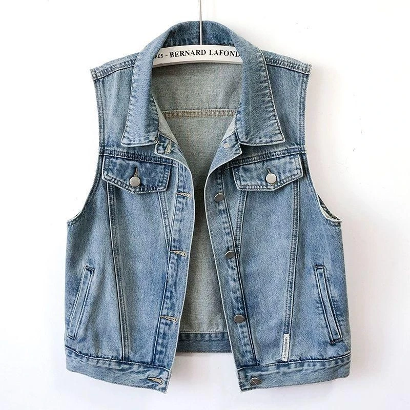 欧货时尚牛仔马甲女式背心春秋2025宽松水洗丹宁无袖新款牛仔马夹