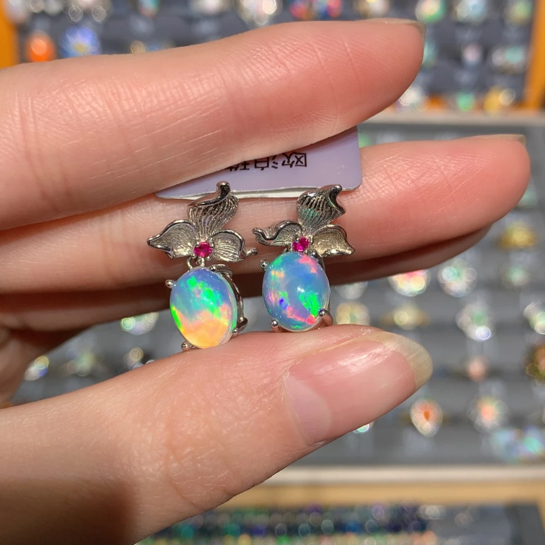 银S925镶嵌欧泊耳钉t