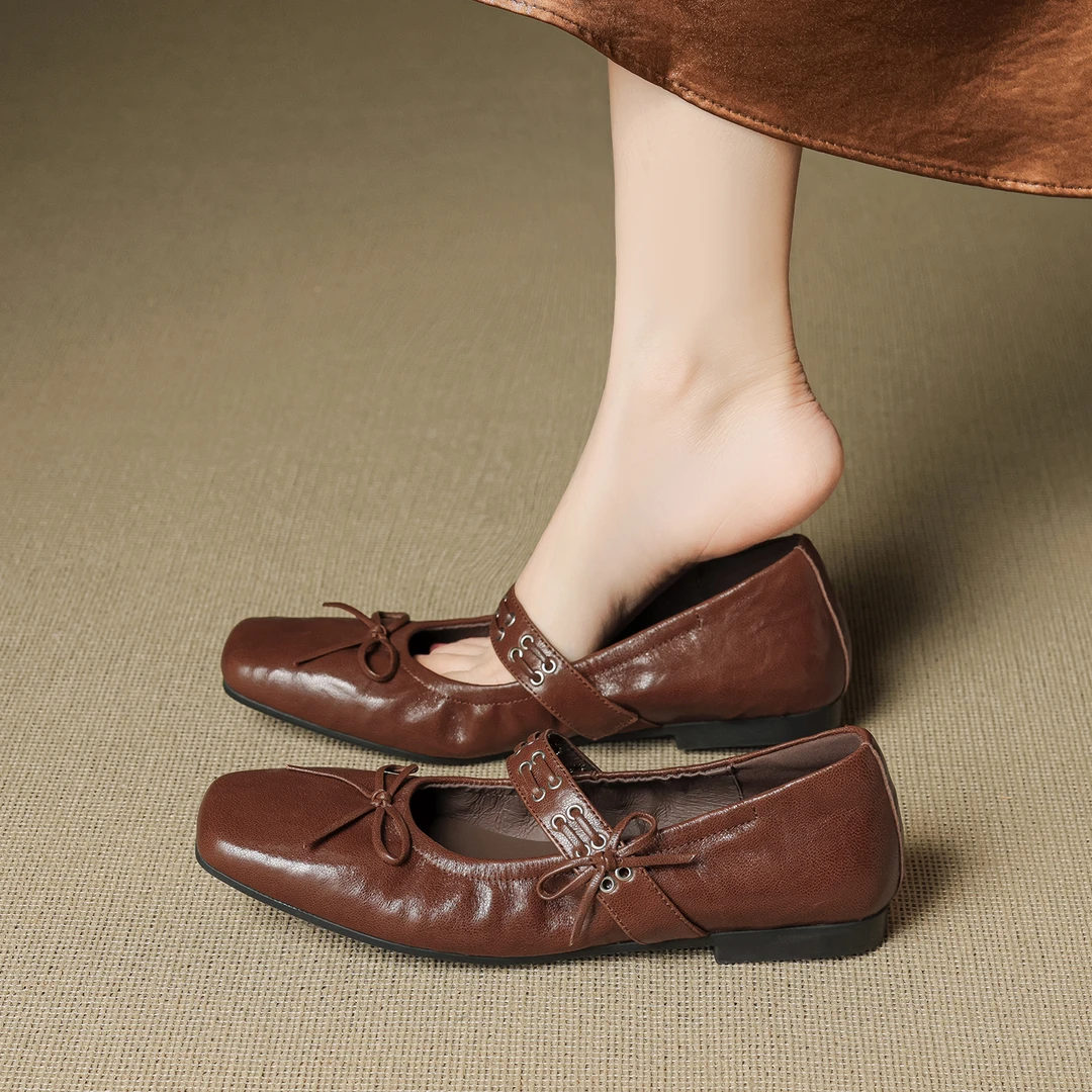 2025年秋季新款浅口平底蝴蝶结单鞋女法式复古百搭软底玛丽珍女鞋