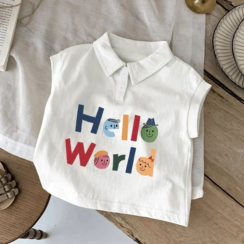 儿童装100%纯棉无袖夏装新款洋气上衣男童女童宝宝Polo衫半袖T恤7