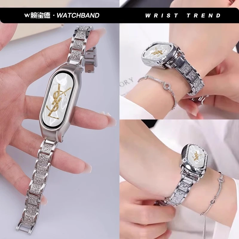 适用小米手环10表带9施华洛三株金属腕带满天星新品女生夏季表链